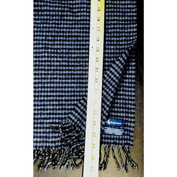 Polo Ralph Lauren Lambswool Angora Scarf Blue Black Check Rectangular Scotland - Picture 3 of 4